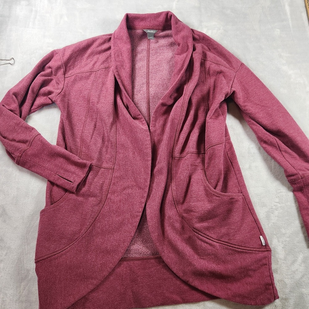 Eddie Bauer Women's Open Cardigan Wrap‎ S Maroon Camp Fleece